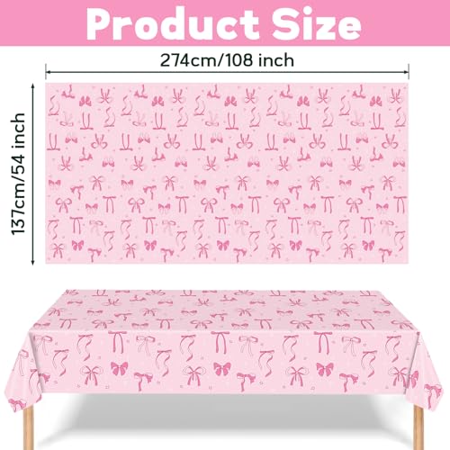 3 Pack Pink Bow Party Tablecloths – 54"x108" Disposable Waterproof Party Table Covers Girls Birthday, Baby Shower, Princess Party Decorations(Pink Bow) - color: Pink Bow Tablecovers