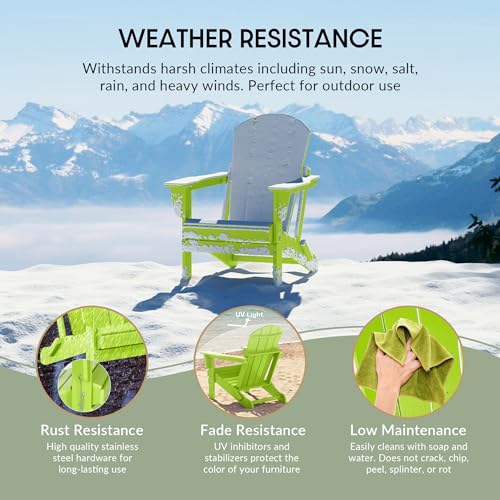 WestinTrends Malibu HDPE Outdoor Patio Folding Poly Adirondack Chair, Lime - color: Lime, size: 1 Chair