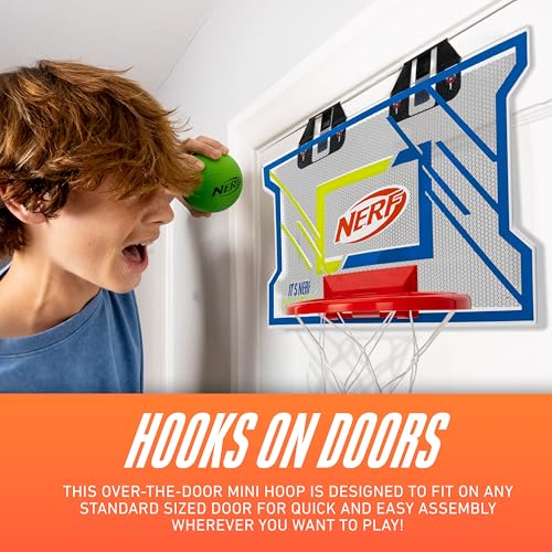NERFOOP Elite Basketball Hoop Set - Over the Door Mini Hoop Set with NERF Foam Basketball - Perfect Bedroom + Office Accessory - Includes Foam Ball