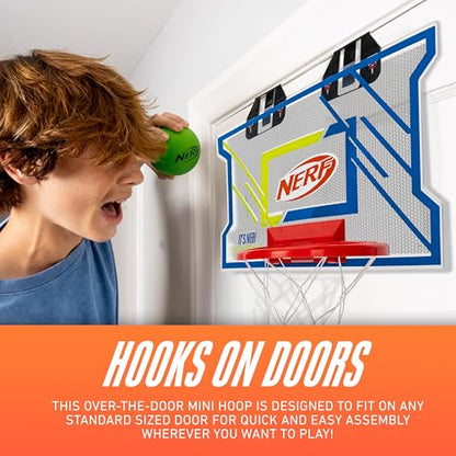 NERFOOP Elite Basketball Hoop Set - Over the Door Mini Hoop Set with NERF Foam Basketball - Perfect Bedroom + Office Accessory - Includes Foam Ball