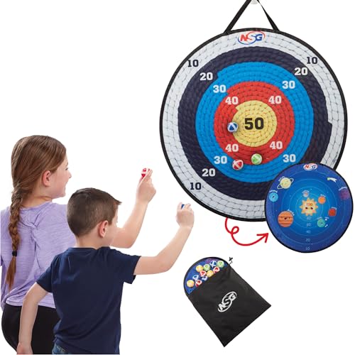 NSG Target Toss Large Dart Board for Kids 30in Giant Kids Dart Board Double Sided Game Set for Indoor and Outdoor Fun with 12 Sticky Balls and Carry Bag - color: Target Toss - Red, Blue