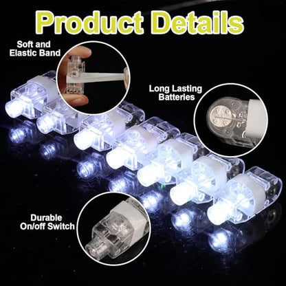 100pcs White Finger Lights, Glow in the Dark Wedding Party Favors, LED Finger Flashlights for Goodie Bag Stuffers Classroom Prizes, Carnival Birthday Concert Gifts Accessories - style: White-100