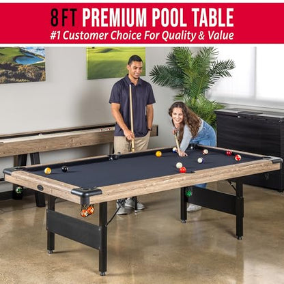 GoSports 6, 7, or 8 ft Billiards Tables - No Assembly, Choose Your Color - Portable Pool Table Includes Full Set of Balls, 2 Cue Sticks, Chalk and Felt Brush - style: 8 ft Oak