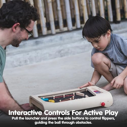 PlanToys® Pinball Wooden Tabletop Arcade Game for Kids Ages 3+ | Montessori Toy for Coordination, Focus & Fine Motor Skills | Eco-Friendly Educational Indoor Game