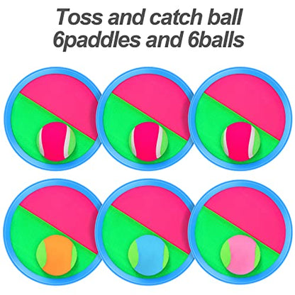Aneco Toss and Catch Paddle Game Set Disc Paddles and Toss Ball Sport Game with Storage Bag, 6 Paddles and 6 Balls - color: Light Blue