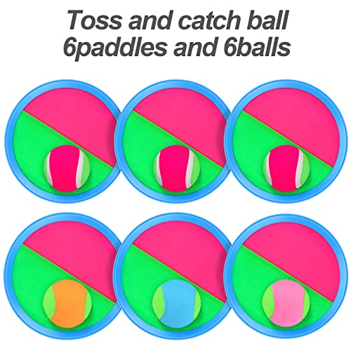 Aneco Toss and Catch Paddle Game Set Disc Paddles and Toss Ball Sport Game with Storage Bag, 6 Paddles and 6 Balls - color: Light Blue