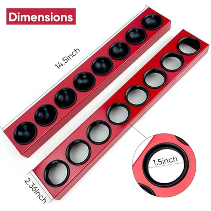Pool Stick Holder Wall Mount, 8-Hole Metal Billiard Pool Cue Rack with Plastic Inserts, Heavy-Duty Wall-Mounted Cue Storage Pool Pool Accessories for Home Game Room, Bar, Man Cave (Red)