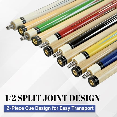 HMQQ 58 Inch Pool Cue Sticks Set, 2/4/6 Pack 20 oz 2-Piece Billiard Cues with 13mm Leather Tips, Matching House Cue Set for Adults, Home Tables, Bars & Group Play - size: Set of 6