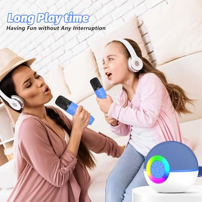 goopow Mini Karaoke Machine Speaker for Kids Adults, Portable Bluetooth Microphone Song Toys with LED Light, Best Chritmas Birthday Festival Gift for 3 4 5 6 7 8+ Year Old Girls Boys (Blue-2MIC) - color: Blue-2Mic