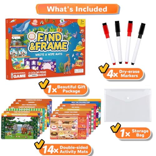 Search and Find Books for Kids 3-5, Reusable Preschool Learning Activities, Perfect Road Trip Essentials, Educational Toys, 28 PCS Busy Books for 3 4 5 6 Year Old Boys Girl Christmas Birthday Gifts - style: Search and Find Activities