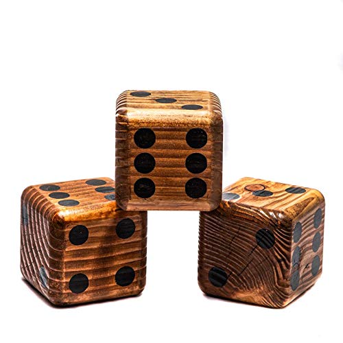 Yardzee Yard Dice Set with 8 player dry erase score sheet - 6 Giant Wood Lawn Dice - Great Backyard Game
