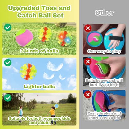 Toss and Catch Game for Kids: Toss and Catch Balls Set of 2 - Outdoor Catching Ball Paddle Toys for Ages 3+ Beach Paddle Ball Sets for Yard, Backyard, Summer - style: 4Paddles+6Balls