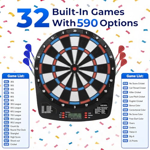 FunVisionElectronic Dart Board Set - Electric Dart Board with Scoreboard, Digital Dart Boards for Adults with 6 Darts& 24 Tips