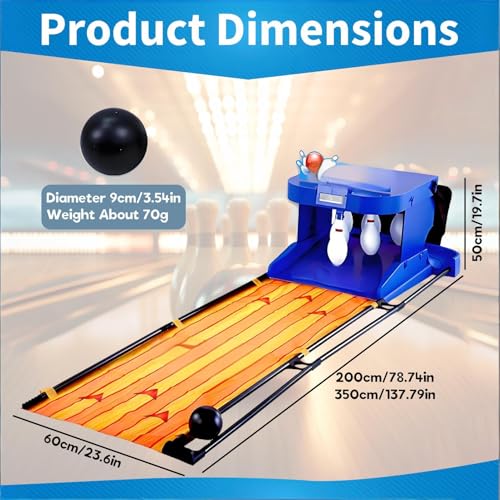 Bowling Set Kids, Electronic Bowling Alley Game, Foldable Indoor Family Game Bowling Game, with LED Electronic Scoreboard, Automatic Reset, Lighting, Simulation Sound Effect. 3.5M - size: 3.5M