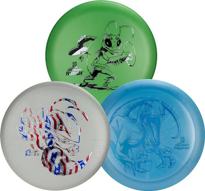 Discraft Big Z Three Pack - Designed for All Skill Levels | Including – Putter, Midrange, Driver | Disc Color & Foil Will Vary | Durable | Colorful