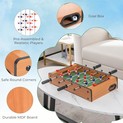 Mini Foosball Table, Arcades 20 Inch Wooden Table with Recreational Hand Soccer, 12 Soccer Players & 2 Football, Tabletop Ball Game Set for Kids & Adults, Game Room, Family Night