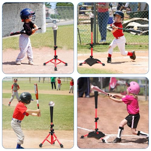 BaseGoal Baseball Tee for Kids,Youth Stand Set,Teeball Set,Youth Baseball,Softball Batting Tee Set,Easy Adjustable Height - style: Red-a