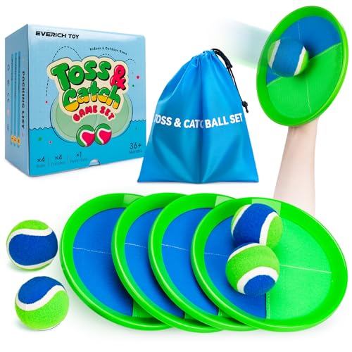 Upgraded Toss and Catch Ball Game Set, Beach Pool Toys Outdoor Games for Kids Toys, Outside Family Lawn Yard Games, for Boys Girls 3 4 5 6 7 8 9 10 11 12 Years Old - color: Blue Green, size: 4 Paddles 4 Balls