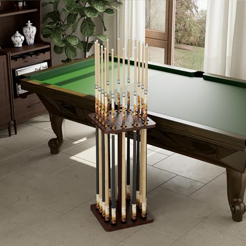 360° Rotating Natural Wood Pool Stick Holder, Floor Stand Billiard Cue Rack, Holds 16 Cues, Storage Organizer for Billiard Room, Easy to Install, Square Base, Billiard Equipment Gift for Men - size: Rotating 16-Rod