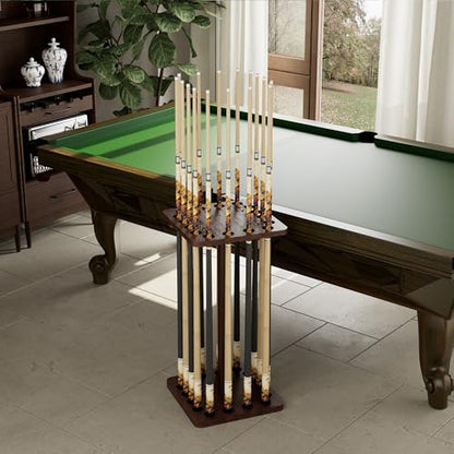 360° Rotating Natural Wood Pool Stick Holder, Floor Stand Billiard Cue Rack, Holds 16 Cues, Storage Organizer for Billiard Room, Easy to Install, Square Base, Billiard Equipment Gift for Men - size: Rotating 16-Rod