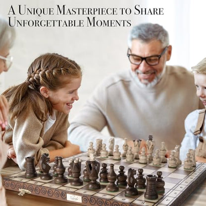 Wegiel Grand Royal Wooden Chess Set for Adults and Kids - 18 Inch Luxury Chess Set, Handcrafted from Premium Beech and Birch Wood - Unique Folding Design with Storage - color: Grand Royal