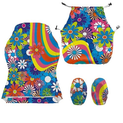 Suobstales Hippie Daisy Swirl Pattern Gaming Chair Covers, Stretchable Office Computer Chair Slipcover with Armrest Covers, Elastic Seat Protector for Office Reclining Racing Game Chair - color: Hippie Daisy Swirl