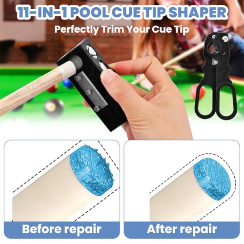 11-in-1 Billiards Pool Cue Tip Shaper, Pool Cue Tips Replacement Kit, Pool Cue Shaper, Pool Cue Tip Tool, Pool Cue Accessories for Replacement and Shaping Cue Tips