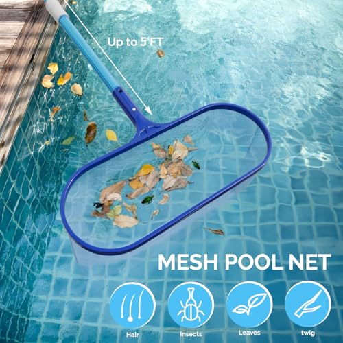 VINGLI 3-in-1 Pool Cleaning Kit, Pools Maintenance Equipment with Pool Net, Pool Brush and 5 FT Telescopic Pole, Pool Maintenance Tools for Inground & Above Ground Swimming Pools - size: Style 4 : 3 in 1