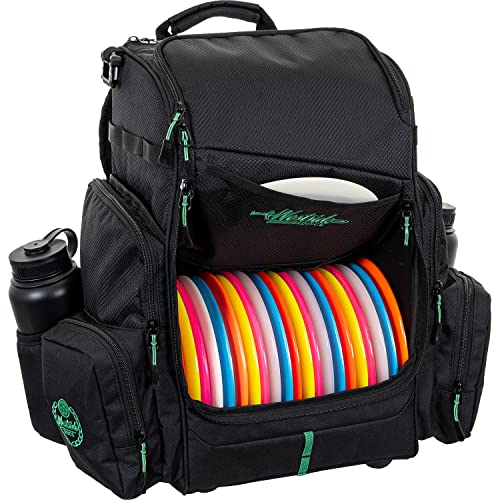 Westside Discs Noble Disc Golf Backpack | Large Frisbee Golf Bag | Main Compartment Holds up to 22 Discs | Extra Space on Sides for Accessories (Black)