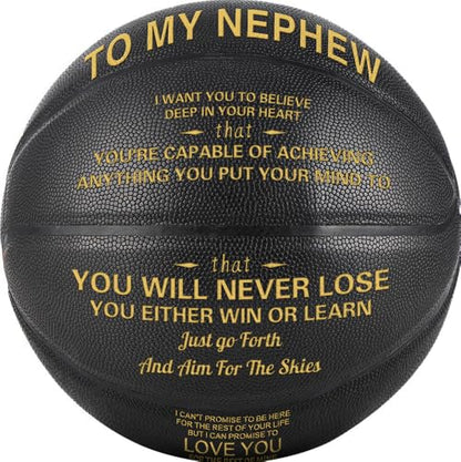 KAAYEE Engraved Basketball for Grandson, Engraved Basketball for Son from Mom Dad, Personalized 29.5" Basketballs Gifts, Custom Christmas Birthday Graduation Back to School Gift for Son from Mom Dad - color: Black-to Nephew
