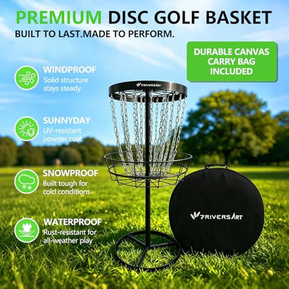Portable Disc Golf Basket, 24-Chain, All-Weather Metal Disc Golf Goal with Heavy-Duty Carrying Bag, Easy Assembly for Backyard, Park & Outdoor Training - style: Black