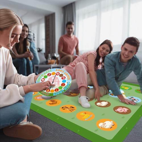 Capoda 2 Pcs Farm Animals Themed Party Game Farm Animals Twist Pose Mat with Spinner Barnyard Poses Floor Mat Spinner for Birthday Party Family Classroom School Activity - style: Farm Animal