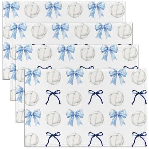 Cartoon Bowknot Kids Placemats Set of 4,Volleyball Ball Sport Competition Table Place Mats,Bow Tie Geometry Artwork Kitchen Decor,Dreamy Blue Placemat Kitchen Table Decoration 12"x18" - color: Dreamy Blue