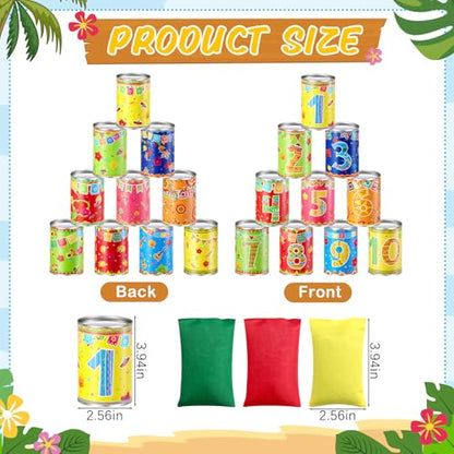 Jingmore Fiesta Mexican Party Games Tiki Can Toss Game Bean Bag Toss with 10 Tin Cans and 3 Bean Bag for Cinco De Mayo Taco Party Supplies Indoors Outdoors Activities - style: Fiesta Mexican