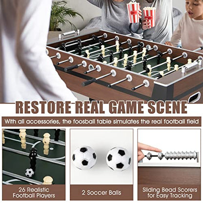 GLACER Foosball Table, 54" Wooden Full Size Foosball Table with 2 Balls, Adjustable Leg Levelers, Sliding Bead Scorers, Indoor Outdoor Soccer Table Game for Adults, Kids, Game Room, Home, Office