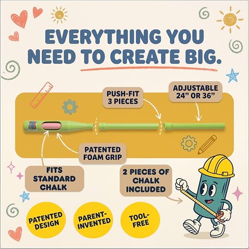 Sidewalk Chalk Holder for Kids and Toddlers – Stand-Up Outdoor Chalk Stick, Adjustable 24-36in Reach, Patented, Includes 2 Chalks | Teal - color: Teal