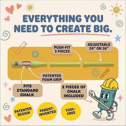 Sidewalk Chalk Holder for Kids and Toddlers – Stand-Up Outdoor Chalk Stick, Adjustable 24-36in Reach, Patented, Includes 2 Chalks | Teal - color: Teal