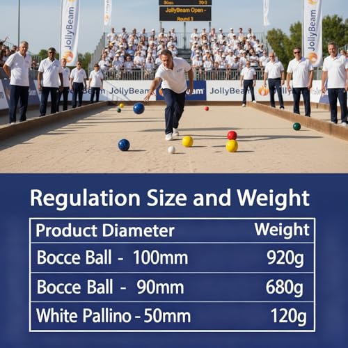 Bocce Ball Set 107mm/, Regulation Size & Weight, 8 Resin Bochi Balls with Pallino, Carrying Bag, Measuring Rope, Outdoor Sports Backyard Lawn Court Game Gift for Family & Beach (2-8 Players) - size: 100mm