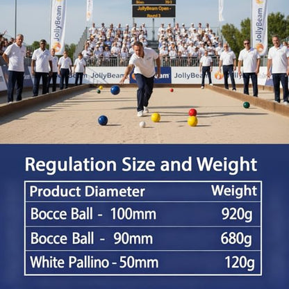 Bocce Ball Set 90mm (Regulation Size & Weight), 8 Resin Bochi Balls, Includes Pallino, Carrying Bag & Measuring Rope, Outdoor Sports Game for Family Backyard, Lawn, Cour t& Beach (2-8 Players) - size: 90mm
