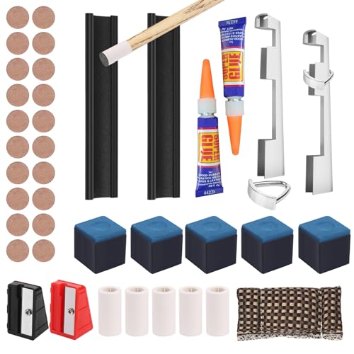 Vefungyan Billiard Pool Cue Repair Kit: 2 Pool Cue Tip Clamp 20 Billiard Cue Tips 4 Shaper 5 Chalk Cubes 5 Pool Cue Repairers 2 Planers - color: Multicolor 1