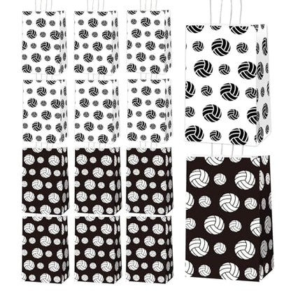 chiazllta 12 Pcs Volleyball Gift Bags for Team Black White Party Favor Paper Snack Goody Treat Bag with Handle Kids Boys Volleyball Kraft Candy Bags for Sport Theme Birthday Party Decorations Supplies - style: Volleyball