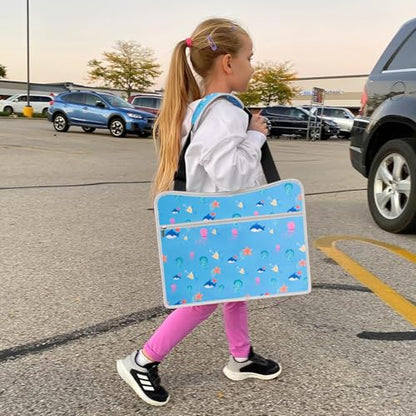 MENZOKE Kids Travel Tray, Car Seat Tray for Kids Travel, Toddler Essentials Girls with Tablet Holder, Road Trip Essentials with Cooler Cup Holder, Dry Erase Board & Storage Pocket for Airplane, Blue - color: Blue Aquarium