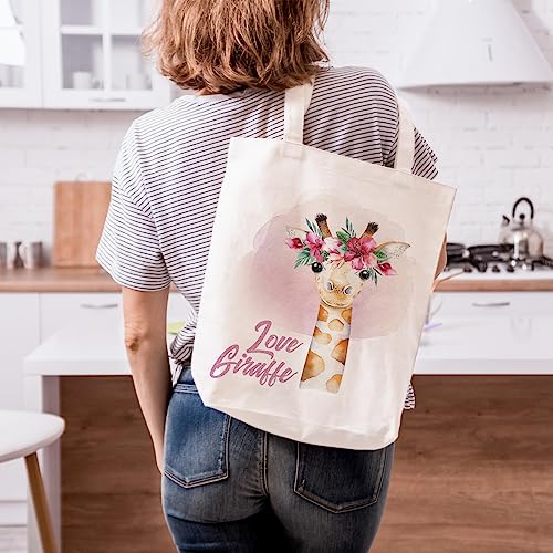 Sieral 2 Pcs Animal Lover Bag Gift for Women Travel Canvas Tote Portable Zipper Pouch Canvas Reusable Grocery Tote - style: Giraffe