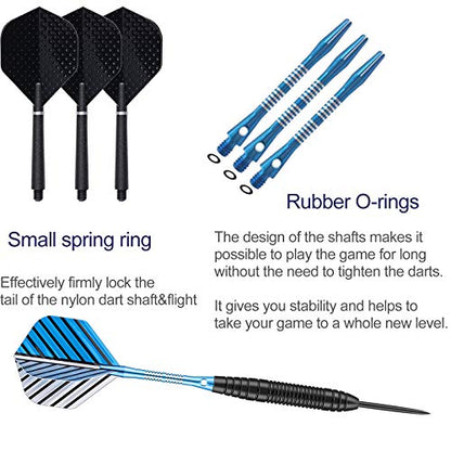 Darts Metal Tip Set - 3 Pack Professional 22 Grams Steel Tip Darts with Slim Case Black Purple Blue Aluminum Shafts 9 Flights 50 Rubber O'Rings 1 Dart Sharpener 12 Spring Rings - color: 22 Grams - blue