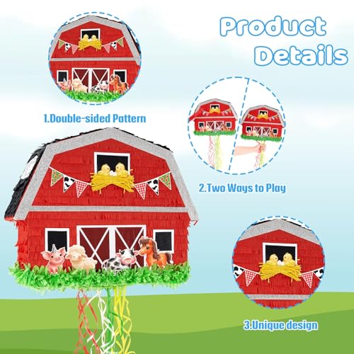 WERNNSAI Red Farm Animal Piñata - Farm Baby Shower Decorations Animal Piñata Party Game for Kids Birthday Celebrations Milk Farm Party Favor Supply with Bat Blindfold - style: Farm Animal
