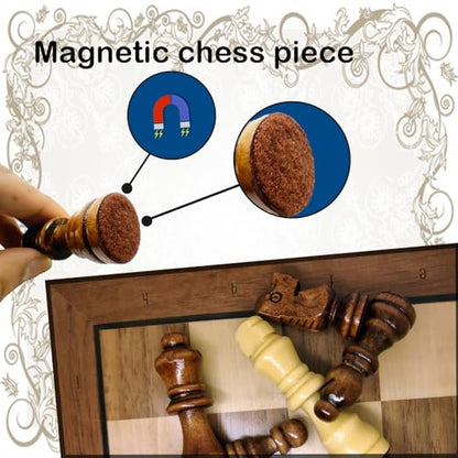 Nature Wood Chess Pieces Set, 3.15” King Figures Tournament Staunton Chessmen with Storage Bag Chess Piece (Magnetism Chess Piece) - color: Magnetism Chess Piece