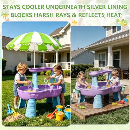 Water Table Umbrella, UV Protection Beach & Picnic Table Umbrella, Heavy Duty Portable Outdoor Shade for Sand Play, Camping, Garden & Backyard. - color: Green-umbrella