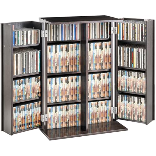VEVOR Media Storage Cabinet, DVD Cabinet with Doors and Shelves, CD Storage, Adjustable DVD Shelf, Protects & Organizes Music, Movie, Video Games or Collections-Espresso - style: Espresso
