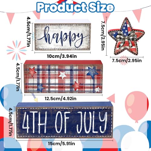DIYDEC 4Pcs Memorial Day Table Decor 4th of July Patriotic Wood Signs Independence Tiered Tray Decor America Red Blue Centerpieces Signs for Farmhouse Holiday Tabletop Home Party Decoration - style: Independence Day Star