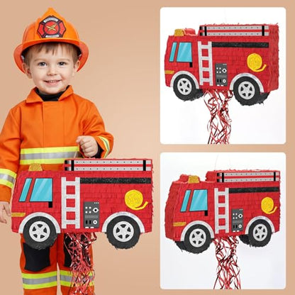 WERNNSAI Fire Truck Piñata - Firetruck Birthday Decorations Piñata for Boys Kids Firefighter Truck Theme Birthday Party Game Decorations Bundle with Blindfold and Bat - style: Fire Truck
